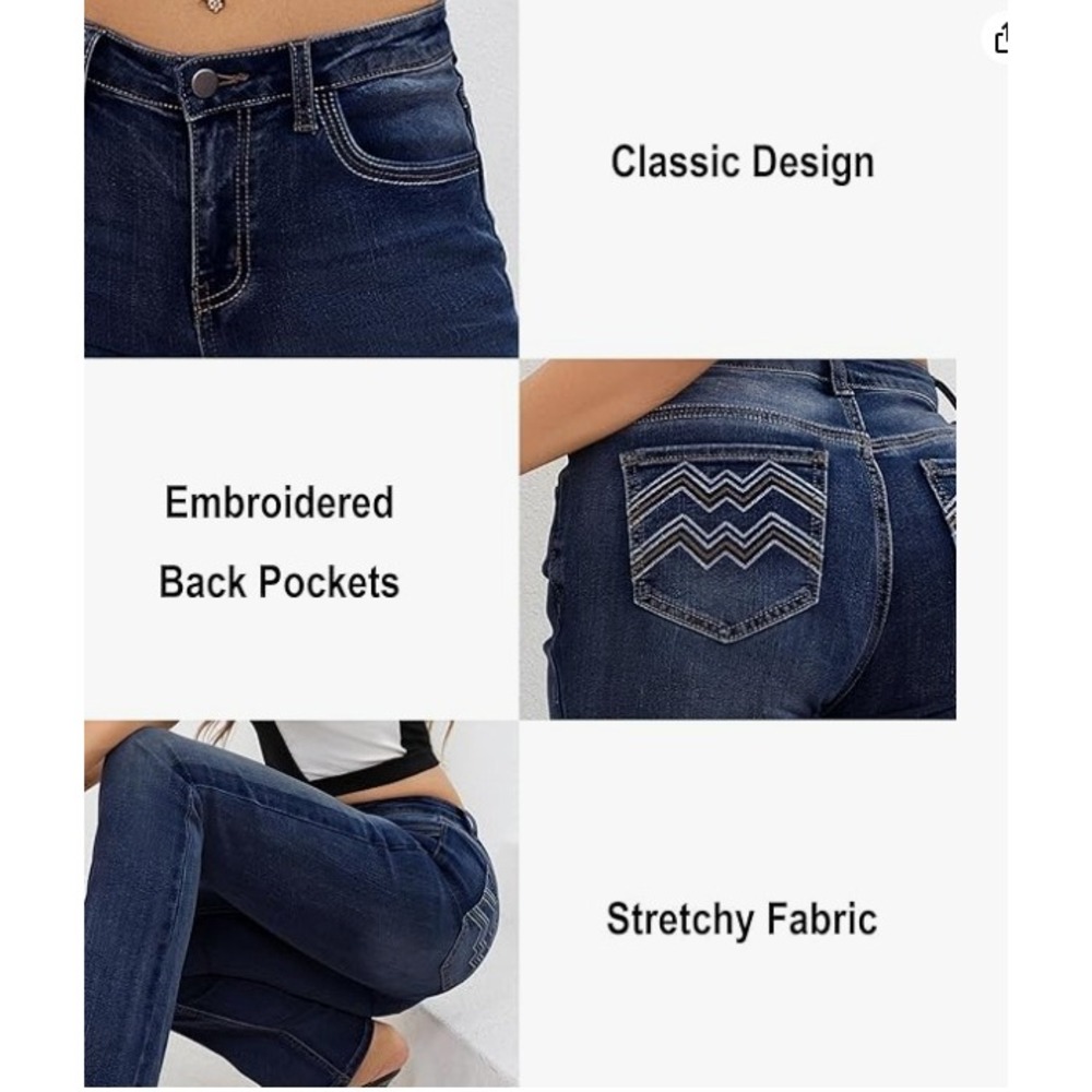 NWT- PEIHOT Bootcut Jeans Women XXL Blue‎ Mid Rise Stretchy Embroidered Pocket - Picture 2 of 5